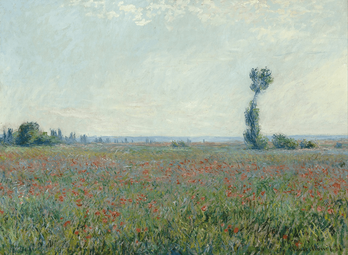 Une peinture d'un champs de fleurs